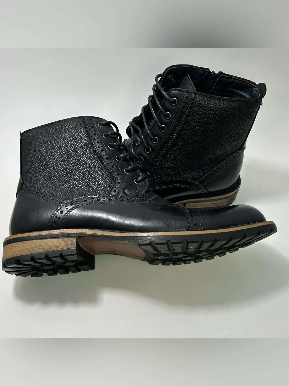 Steve Madden Men's Boots Sz 10 Lace Up Combat Style Blue Settler Dress Side Zip